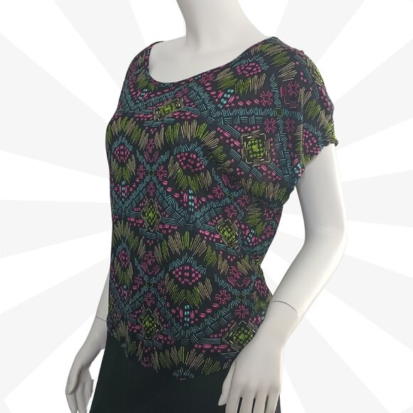 Annabelle Multicolor Scoop Neck Short Sleeve Top Size L Bohemian Crochet Accent - Picture 6 of 7